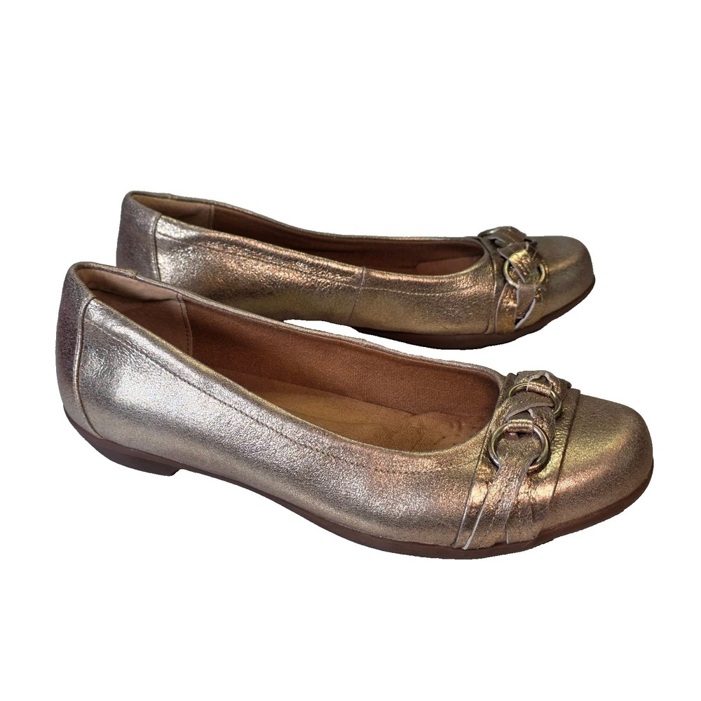 Softspots Poise Women's Ballets Size 10 W Gold Leather Braided Toe Slip On Shoes